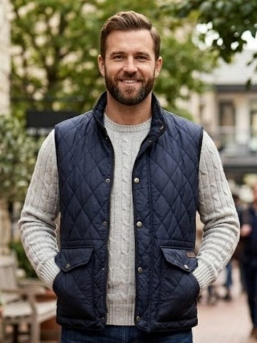 Polo Ralph Lauren Quilted Hunting Vest Navy XL Leather Trim